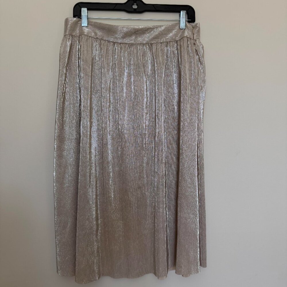 Who What Wear Metallic Pleated Midi Skirt Party Formal Gold - NWT - 12